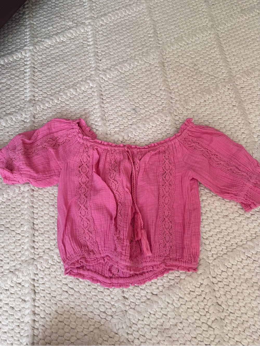 American Eagle Outfitters Pink Lace Peasant Top
